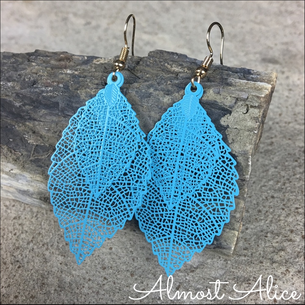 Boho Blue Leaf Earrings